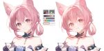  1girl animal_ear_fluff animal_ears black_dress breasts dress fox_ears fox_girl highres indie_virtual_youtuber inksie_(vtuber) kagefumi looking_at_viewer making-of medium_breasts multiple_views pink_eyes pink_hair short_hair unfinished upper_body virtual_youtuber 