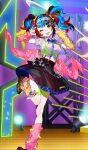  1girl black_hair black_skirt blue_hair blush bow breasts chest_harness collared_shirt commentary_request detached_sleeves eyeliner fate/grand_order fate_(series) game_asset hair_bow harness large_breasts long_hair looking_at_viewer makeup midriff mika_pikazo multicolored_hair official_art one_eye_closed open_mouth partial_commentary red_hair sei_shounagon_(academy_outfit)_(fate) sei_shounagon_(fate) shirt short_sleeves skirt smile solo thighs third-party_source twintails white_shirt yellow_eyes 