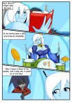 absurd_res adventure_time anthro blue_body blue_skin blush breasts canid canine canis cartoon_network clothed clothing comic crown digital_media_(artwork) duo english_text female fur hair headgear hi_res human humanoid ice_queen long_hair male male/female mammal not_furry simple_background smile text white_hair wolf zeroviks
