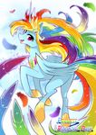  2014 blonde_hair crown english_text equine female friendship_is_magic gold hair horn looking_at_viewer mammal multi-colored_hair my_little_pony necklace purple_eyes rainbow_dash_(mlp) rainbow_hair solo sparkles text winged_unicorn wings yuki-zakuro 
