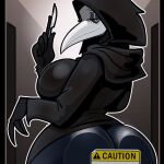 against_surface animal_mask anthro avian beak beak_mask big_breasts bird black_body black_clothing black_feathers black_robe black_sclera blush breasts bubble_butt butt caution_sign clothing corvid corvus_(genus) crow feathers female hi_res looking_at_viewer mask medical_instrument mister_feelgood on_glass oscine passerine plague_doctor prison prison_cell prisoner raven robe scalpel scientific_instrument scp-049 scp_foundation smile smiling_at_viewer solo surgical_instrument white_beak white_eyes wide_hipped_anthro wide_hipped_female