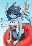 2026 blue_body blue_hair bouncybacon buoy clothed clothing colored dialogue digital_media_(artwork) eeveelution english_text eyes_closed female generation_1_pokemon hair hi_res inflatable inner_tube lifeguard lifeguard_swimsuit nintendo open_mouth pinup pokemon pokemon_(species) pose shaded sky solo tail text vaporeon