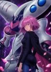  1girl absurdres ass cable cape commentary_request gundam haman_karn highres kichika35 looking_back mecha mobile_suit nebula neo_zeon purple_eyes purple_hair qubeley robot science_fiction space star_(sky) zeta_gundam 