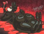 2026 3_toes 4_fingers abstract_background alcohol anthro artist_name bed beverage big_butt black_body black_eyes black_fur bottom_heavy bracelet bubble_butt butt canid canine canis choker clothing cocktail cocktail_glass container cup drinking_glass eyelashes eyeshadow feet femboy fingers footwear fur furniture glass glass_container glass_cup glistening glistening_arms glistening_body glistening_butt glistening_feet glistening_fur glistening_legs glistening_thighs graphite_(artwork) grey_eyeshadow grey_lipstick hi_res high_heels huge_butt huge_hips huge_thighs jewelry lips looking_at_viewer looking_back looking_back_at_viewer lying lying_on_bed makeup male mammal marker_(artwork) necklace nude nude_anthro nude_male on_bed on_front parasitedeath red_bracelet red_choker red_jewelry red_necklace scut_tail shoes short_tail signature solo tail tasteful_nudity text thick_lips thick_thighs toes traditional_media_(artwork) wide_hipped_anthro wide_hipped_male wide_hips wolf wolf_(parasitedeath)