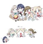  >_< 4girls :3 :d aqua_neckerchief biting_another's_hair blonde_hair blue_eyes blue_hair blush_stickers brown_hair ceras_yanagida_lilienfeld closed_mouth commentary deformed dress fang flower flying_sweatdrops gradient_hair grey_hair hair_flower hair_ornament hair_ribbon half_updo hasu_no_sora_school_uniform highres holding_another's_hair kachimachi_kosuzu long_hair love_live! love_live!_hasu_no_sora_jogakuin_school_idol_club medium_dress mole mole_on_neck moso_(expect66) multicolored_hair multiple_girls multiple_views murano_sayaka neckerchief open_mouth osawa_rurino parted_bangs pink_eyes pink_flower pink_ribbon pleated_dress puffy_short_sleeves puffy_sleeves red_neckerchief ribbon ruri&amp;to_(love_live!) sailor_collar school_uniform short_sleeves simple_background smile summer_uniform teeth thick_eyebrows twintails untranslatable_commentary upper_teeth_only virtual_youtuber white_background white_dress white_sailor_collar yellow_neckerchief 