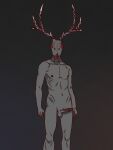 5_fingers american_mythology anthro antlers biped black_background bone chain_antlers claws deer erection fingers genitals glowing glowing_eyes grey_body hi_res horn indigenous_north_american_mythology looking_at_viewer male mammal muscular mythology north_american_mythology nude penis red_eyes rubixfpv simple_background skeleton solo standing undead wendigo