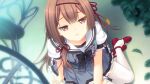  1girl arm_support averting_eyes black_bow black_bowtie bow bowtie brown_eyes brown_hair buttons chair double_bowtie frilled_skirt frilled_sleeves frills from_above game_asset grey_bow grey_bowtie grey_skirt grey_vest hair_ribbon half-closed_eyes leaf long_hair miniskirt non-web_source official_art parted_lips plaid_bow plaid_bowtie plaid_clothes pleated_skirt puffy_short_sleeves puffy_sleeves red_shoes ribbon sailor_collar school_uniform self-datamine shirahane_nao shirt shoes short_sleeves sitting skirt solo table thighhighs tsuki_ni_yorisou_otome_no_sahou_2 umemiya_iseya vest white_sailor_collar white_shirt white_thighhighs yokozuwari 