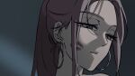  1girl alien_stage commentary earrings english_commentary half-closed_eyes hoop_earrings jewelry katseye kuradrawings lipstick_mark lipstick_mark_on_face long_hair mizi_(alien_stage) parted_lips ponytail solo yellow_eyes 
