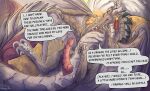 anus bedroom belly_plates blush caldarus_(fields_of_mistria) claws dialogue dragon ear_piercing ear_ring european_mythology feral fields_of_mistria genitals hi_res hollyvardia knot knotted_penis long_penis male mythological_creature mythological_scalie mythology pawpads penis piercing ridged_penis ring_piercing scalie shy solo speech_bubble western_dragon wings