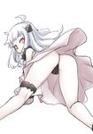  ahoge ass black_panties chestnut_mouth from_behind garyou kantai_collection long_hair looking_at_viewer northern_ocean_hime open_mouth pale_skin panties red_eyes shinkaisei-kan solo thong underwear white_hair 