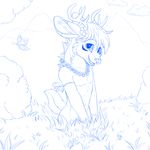  2014 anthro antlers arthropod butterfly cervine cute deer fur grass hair happy horn insect jamesfoxbr male mammal mountain nude open_mouth smile solo teeth 