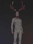 5_fingers american_mythology anthro antlers biped black_background bone chain_antlers claws deer fingers flaccid genitals glowing glowing_eyes grey_body hi_res horn indigenous_north_american_mythology looking_at_viewer male mammal muscular mythology north_american_mythology nude penis red_eyes rubixfpv simple_background skeleton solo standing undead wendigo