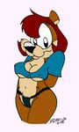  anthro bear breasts brown_hair cleavage clothed clothing cynthia_barlow female hair hands_behind_back invalid_tag looking_at_viewer mammal nipples panties shirt skimpy tank_top trbb under_boob underwear wide_hips world_of_fizz 