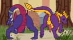 absurd_res activision balls both_sexes_in_same_situation butt claws cynder digital_media_(artwork) dragon duo erection female feral forest fur genitals grass hi_res horn jack_and_jill looking_at_viewer looking_back male male/female membrane_(anatomy) membranous_wings mythological_creature mythological_scalie mythology open_mouth penis plant presenting presenting_hindquarters purple_body rock scalie spreading spyro spyro_the_dragon tail take_your_pick the_line_goat tree vulva wings