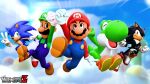 3d_(artwork) anthro black_hair blue_hair brown_hair crossover digital_media_(artwork) dinosaur eulipotyphlan facial_hair green_eyes group hair hedgehog human hunicrio luigi male mammal mario mario_bros multicolored_hair mustache nintendo prehistoric_species red_eyes red_hair reptile scalie sega shadow_the_hedgehog sonic_the_hedgehog sonic_the_hedgehog_(series) super_mario_bros._z two_tone_hair yoshi