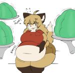 2026 ahoge anthro anticipation belly belly_peeking_out big_belly big_breasts bloated blonde_hair bodily_fluids bottomwear breasts canid canine clothed clothing colored_sketch dessert dialogue digital_media_(artwork) dipstick_tail disembodied_hand english_text erect_tail exposed_belly fangs feederism feeding female food fox fujiko_(inazuma_kat) fur gelatin giving_food gloves_(marking) group hair hi_res holding_platter inazuma_kat inner_ear_fluff jell-o leg_markings mammal markings narrowed_eyes navel nervous obese obese_anthro obese_female one_eye_closed open_mouth overweight overweight_anthro overweight_female platter red_clothing red_shirt red_topwear shirt shorts sitting sketch socks_(marking) solo_focus stuffing stuttering sweat sweatdrop tail tail_markings tan_body tan_fur tan_hair teeth text topwear tuft weight_gain wide_hips yellow_body yellow_fur