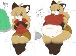 2026 after_eating ahoge anthro anticipation barefoot before_and_after belly belly_peeking_out big_belly big_breasts bloated blonde_hair bottomwear bracelet breasts breath canid canine clothed clothing comic dessert digital_media_(artwork) disembodied_hand duo english_text exposed_belly feederism feet female fingers_together food fox fujiko_(inazuma_kat) fur furniture gelatin gloves_(marking) hair holding_platter inazuma_kat inner_ear_fluff jell-o jewelry leg_markings mammal markings navel obese obese_anthro obese_female on_sofa one_eye_closed overweight overweight_anthro overweight_female platter red_clothing red_shirt red_topwear shirt shorts shy sitting sitting_on_sofa smile socks_(marking) sofa solo solo_focus stuffing tan_body tan_fur tan_hair text topwear tuft weight_gain wide_hips yellow_body yellow_fur