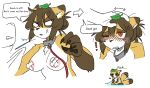 2026 4_fingers ambiguous_gender angry anthro areola areola_slip barkbark505 blush bodily_fluids breasts brown_body brown_ear_tips brown_fur brown_hair canid canine chest_tuft chibi claws collar countershade_torso countershading cross-popping_vein dialogue digital_media_(artwork) dipstick_ears dipstick_tail duo ear_markings english_text exclamation_point female female/ambiguous fingers fur gloves_(marking) good_girl hair hair_bun headpat heart_symbol hi_res kneeling leaf leaf_on_head leash leashed_collar leg_markings mammal markings messy_hair multicolored_body multicolored_ears multicolored_fur nipple_outline nipple_tape no_pupils nude nuki_(barkbark505) one_eye_closed open_mouth orange_body orange_fur pasties pawpads petting profanity raccoon_dog red_eyes saliva shirt_grab simple_background socks_(marking) spitting tail tail_markings tail_motion tailwag tanuki tape teeth text tuft white_body white_fur