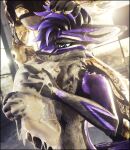 3d_(artwork) absurd_res animal_genitalia animal_penis anthro big_penis black_body black_fur bodily_fluids cleaning_cock cum cum_drip cum_in_mouth cum_inside cum_on_face cum_on_penis ddtghost digital_media_(artwork) dripping duo erection fur genital_fluids genitals grey_body grey_fur headpat hi_res huge_penis hyper hyper_genitalia hyper_penis lill_esp male male/male nipples nude oral penile penis purple_body purple_fur rexouium smile tongue yellow_body yellow_fur