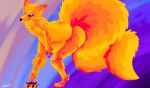 abstract_art abstract_background absurd_res anthro big_tail butt canid canine condom dialogue english_text fluffy fluffy_tail fox fur galma gradient_background hi_res kit_(mozilla_firefox) looking_at_viewer male mammal mozilla offering_condom orange_body orange_fur pawpads paws presenting presenting_hindquarters sexual_barrier_device signature simple_background solo tail text url wallpaper