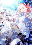  apron blush dress frills kagerou_project kozakura_marry long_hair looking_at_viewer lucky_small_pride red_eyes silver_hair solo tears 