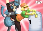 ahegao anthro anthro_penetrating anthro_penetrating_human arms_(game) balls big_breasts bodily_fluids breasts canid canine clothed clothed_sex clothing cum duo female female_human female_penetrated flexible generation_4_pokemon genital_fluids genitals hi_res human human_on_anthro human_penetrated interspecies looking_pleasured lucario male male/female male_penetrating male_penetrating_female mammal min_min nintendo penetration penis pokemon pokemon_(species) pokephilia redradrebel sandbag_(super_smash_bros.) sex splits spread_legs spreading vulva