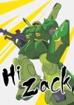  1980s_(style) absurdres aoiueo cable character_name commentary_request english_text faux_retro_artstyle gun gundam highres hizack machine_gun mecha mecha_focus mobile_suit no_humans one-eyed_mecha retro_artstyle robot science_fiction shield shoulder_spikes spikes titans_(gundam) weapon zeta_gundam 