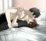  1boy 1girl bed hetero kougami_shin&#039;ya kougami_shin'ya lesya7 lesya7_(tomierei) psycho-pass topless tsunemori_akane watch 