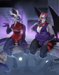 absurd_res anthro avian big_breasts bird breasts bulge colored_sketch curvy_figure dragon duo eastern_dragon gynomorph herm hi_res hybrid intersex mazapan mythological_creature mythological_scalie mythology nipple_outline scalie sketch swimming_pool tagme