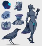3_toes anthro anus avian avian_feet backsack balls bdsm beak bird blindfold blue_eyes bodily_fluids bugbean butt chastity_cage chastity_device clothing colored_sketch corvid corvus_(genus) crow digital_media_(artwork) falconry_hood feathers feet femboy gag gagged garter_belt garter_straps genital_fluids genitals hi_res hood kneeling legwear male oscine passerine penis precum presenting raised_tail sensory_deprivation simple_background sketch sketch_page solo stockings submissive submissive_male tail tape tape_gag thong toes underwear
