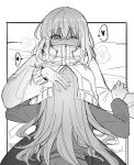  17aijo 2girls absurdres bang_dream! bang_dream!_it's_mygo!!!!! blush chinese_commentary commentary_request greyscale hand_blush hand_on_another's_head head_up_shirt heart highres hood hoodie jacket medium_hair misumi_uika monochrome multiple_girls one_eye_closed shirt spoken_heart sweat togawa_sakiko yuri 