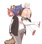 anthro anthro_on_anthro antlers anus balls black_clothing black_eyes blue_hair blush blush_lines bodily_fluids bottomwear breasts brown_body brown_fur bulge canid canine carrying_another carrying_partner chastity_cage chastity_device choker clothed clothing collar cum deer digital_media_(artwork) duo emynsfw06 erection fingering flip_flops footwear fur genital_fluids genitals gynomorph gynomorph/gynomorph hair hi_res horn humanoid_genitalia humanoid_penis hyena intersex intersex/intersex jewelry legwear lily_(emynsfw06) long_hair lube lube_bottle madison_(emynsfw06) mammal multicolored_body necklace new_world_deer penile penis penis_size_difference pink_hair raised_bottomwear raised_clothing raised_skirt reindeer sandals shaded shoes short_hair size_difference skirt small_penis smaller_gynomorph smaller_intersex stockings stripes tail tail_motion tailwag tan_inner_ear trans_(lore) tuft white_clothing
