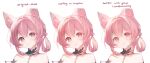  1girl animal_ear_fluff animal_ears black_dress breasts commentary dress english_commentary fox_ears fox_girl hair_intakes highres indie_virtual_youtuber inksie_(vtuber) kagefumi looking_at_viewer making-of multiple_views pink_eyes pink_hair short_hair unfinished upper_body virtual_youtuber 