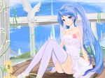  bad_id bad_pixiv_id bare_shoulders bird blue_eyes blue_hair breasts bridal_veil cleavage commentary dress flower highres kinom_(sculpturesky) large_breasts league_of_legends long_hair looking_at_viewer panties rose sitting smile solo sona_buvelle strapless strapless_dress thighhighs twintails underwear veil very_long_hair wedding_dress white_dress 
