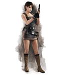  1girl breasts fingerless_gloves gloves gun holster iwanai_tomoeju jill_valentine long_boots medium_breasts miniskirt resident_evil resident_evil_3 short_hair skirt solo tube_top tubetop weapon 