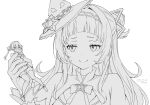  2girls :d boots commentary_request dated giant giantess hair_ribbon hat highres holding holding_mini_person hololive houshou_marine houshou_marine_(1st_costume) jitome lineart long_hair mini_person minigirl multiple_girls murasaki_shion murasaki_shion_(1st_costume) open_mouth panties pantyshot pentagram pleated_skirt ribbon seo_tatsuya signature simple_background size_difference skirt small_sweatdrop smile thighhighs twintails twitter_username underwear virtual_youtuber witch_hat 