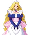  1girl apron blonde_hair blush bow breasts cleavage closed_mouth drill_hair fuuki_iinchou_seira game_asset gloves ishigaki_takashi kagami_mirei large_breasts large_variant_set long_hair maid maid_headdress non-web_source official_art own_hands_together red_eyes self-datamine simple_background solo tachi-e transparent_background variant_set very_long_hair white_gloves 