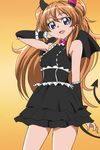  bat_wings black_skirt blue_eyes brown_hair demon_tail frilled_skirt frills horns houjou_hibiki long_hair looking_at_viewer manji_(tenketsu) open_mouth precure skirt solo suite_precure tail two_side_up wings 