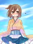  blush brown_eyes brown_hair crying crying_with_eyes_open hiryuu_(kantai_collection) japanese_clothes kantai_collection looking_at_viewer nagasioo one_side_up short_hair solo tears 