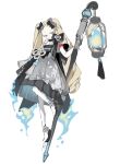  1girl blonde_hair blue_eyes bow character_request closed_mouth clothing_request copyright_request dress full_body good_luck_knot hair_bow highres lantern long_hair mage_staff naengbi1008 pantyhose short_sleeves solo staff twintails very_long_hair white_pantyhose 