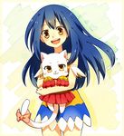  bad_id bad_pixiv_id blue_hair brown_eyes cat charle_(fairy_tail) dress fairy_tail heart long_hair open_mouth ribbon tail tail_ribbon wendy_marvell yuita_ro 