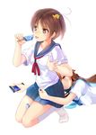  brown_eyes brown_hair eating food fukami_hina fukami_touko glasslip hair_ornament ice_cream long_hair miyabi_(miyabi) multiple_girls open_mouth school_uniform short_hair siblings sisters 