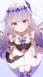  1girl :d ankle_boots armlet black_corset boots chest_jewel circlet colored_inner_hair corset detached_collar detached_sleeves dress full_body gem gradient_hair hair_flaps hand_jewel highres hololive hololive_english jewel_under_eye jewelry koseki_bijou koseki_bijou_(1st_costume) long_hair looking_at_viewer multicolored_hair petite pink_hair pleated_dress purple_boots purple_eyes purple_gem purple_hair ryuga_(balius) sidelocks simple_background single_detached_sleeve sitting smile solo speech_bubble strapless strapless_dress underbust very_long_hair virtual_youtuber white_dress white_sleeves 