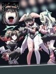  >_< 4girls angels_of_delusion animal_ears aria_(robot)_(zenless_zone_zero) aria_(zenless_zone_zero) black_hair black_skirt collared_shirt concert fake_animal_ears fan_screaming_at_madison_beer_(meme) goggles goggles_on_head grace_howard green_hair hair_ornament hansam0657 highres holding holding_microphone humanoid_robot leg_warmers maid meme microphone multiple_girls nangong_yu necktie official_alternate_costume open_mouth red_eyes red_necktie robot robot_girl screaming shirt singing skirt squatting standing sunna_(zenless_zone_zero) twintails white_shirt zenless_zone_zero 