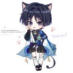 1boy :p absurdres akanbe anemo_symbol_(genshin_impact) animal_ears aqua_gem arm_behind_back armor belt black_belt black_bodysuit black_bow black_bridal_gauntlets black_hair black_sandals black_shorts blue_cape blue_kimono blue_sleeves blunt_ends bodysuit bow bridal_gauntlets cape cat_boy cat_ears cat_tail choppy_bangs commentary_request drawn_whiskers eyelid_pull eyeliner finger_to_eye full_body furisode gem genshin_impact gold hair_intakes hakama hakama_shorts hand_up heart highres index_finger_raised japanese_armor japanese_clothes juban kimono kote kurokote layered_sleeves leg_warmers makeup male_focus mandarin_collar marshmallow_(site) onryy0u open_clothes open_kimono paw_print pleated_shorts purikura purple_eyes purple_pupils purple_rope purple_sash red_eyeliner request_inset rope sandals sash scaramouche_(genshin_impact) short_sleeves shorts side_cape solo tail tassel thank_you toeless_legwear tongue tongue_out tsurime wanderer_(genshin_impact) white_background white_kimono white_leg_warmers white_sleeves white_trim zouri 