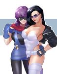  battle_tendency black_hair breasts cleavage cosplay costume_switch crossover fingerless_gloves ghost_in_the_shell ghost_in_the_shell_stand_alone_complex gloves jacket jojo_no_kimyou_na_bouken kusanagi_motoko kusanagi_motoko_(cosplay) large_breasts leotard lisa_lisa mature multiple_girls pantyhose purple_hair pydiyudie scarf seiyuu_connection sunglasses tanaka_atsuko thighhighs 