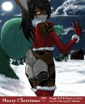  2007 anthro butt christmas clothed clothing holidays lagomorph looking_at_viewer mammal mikefur moon night rabbit red_eyes snow solo tongue tongue_out tree 