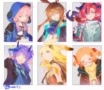  1boy 5girls amiya_(arknights) animal_ears arknights ascot beagle_(arknights) black_jacket blonde_hair blue_ascot blue_eyes blue_jacket blue_poison_(arknights) brigid_(arknights) brown_hair chinese_commentary closed_mouth commentary_request dog_ears dog_girl dragon_boy dragon_horns droopy_ears hair_between_eyes hairband hibiscus_(arknights) highres hood hood_down hood_up hooded_jacket horns jacket long_hair looking_at_viewer low_twintails multiple_girls open_clothes open_jacket open_mouth orange_hair pink_hair pointy_ears ponytail purple_eyes purple_hair rabbit_ears rabbit_girl red_hair short_hair smile twintails yu_(arknights) zhangyu_ren 