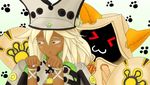 2girls animal_ears arc_system_works blazblue braid cape cat_ears company_connection creature crossover dark_skin guilty_gear guilty_gear_xrd hat long_hair multiple_girls paw_pose ponytail ramlethal_valentine taokaka 