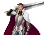  1boy alfred_jester armor beard black_gloves brown_eyes brown_hair cape facial_hair game_asset gauntlets gloves large_variant_set male_focus non-web_source official_art open_mouth over_shoulder self-datamine simple_background solo sword sword_over_shoulder tachi-e taima_seikou_alice transparent_background variant_set weapon weapon_over_shoulder zol 